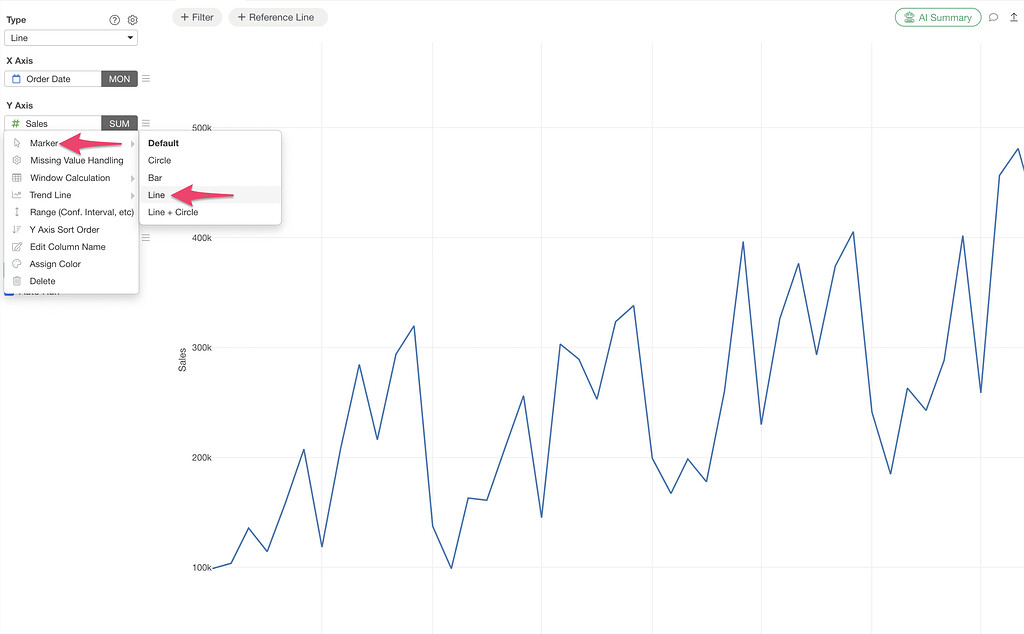 How to Change the Line Style (e.g., Dotted Line) in a Line Chart ...