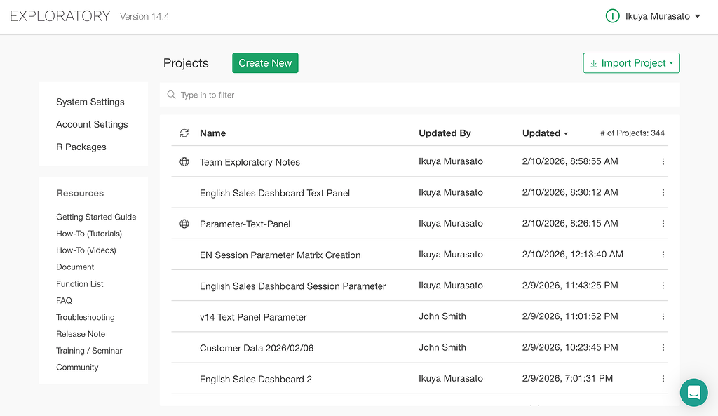 How can I access the Project List (Management) screen? - Exploratory ...