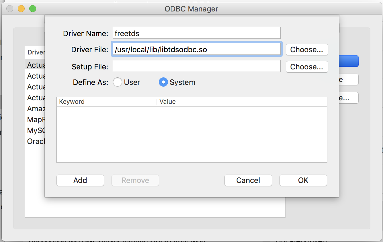 set up odbc connection for access on mac